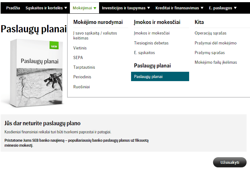SEB bankas Paslaugu planai-